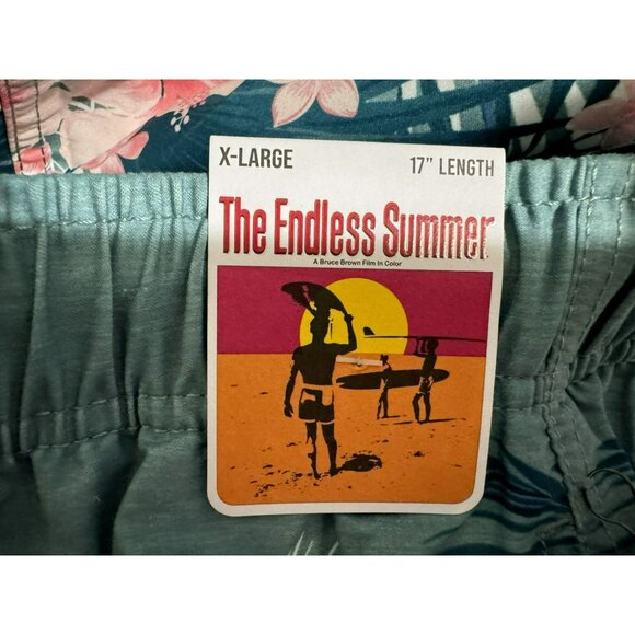Mens The Endless Summer Sz XL Swim Board Trunks Tropical Floral Sage Teal Pink - Picture 3 of 6